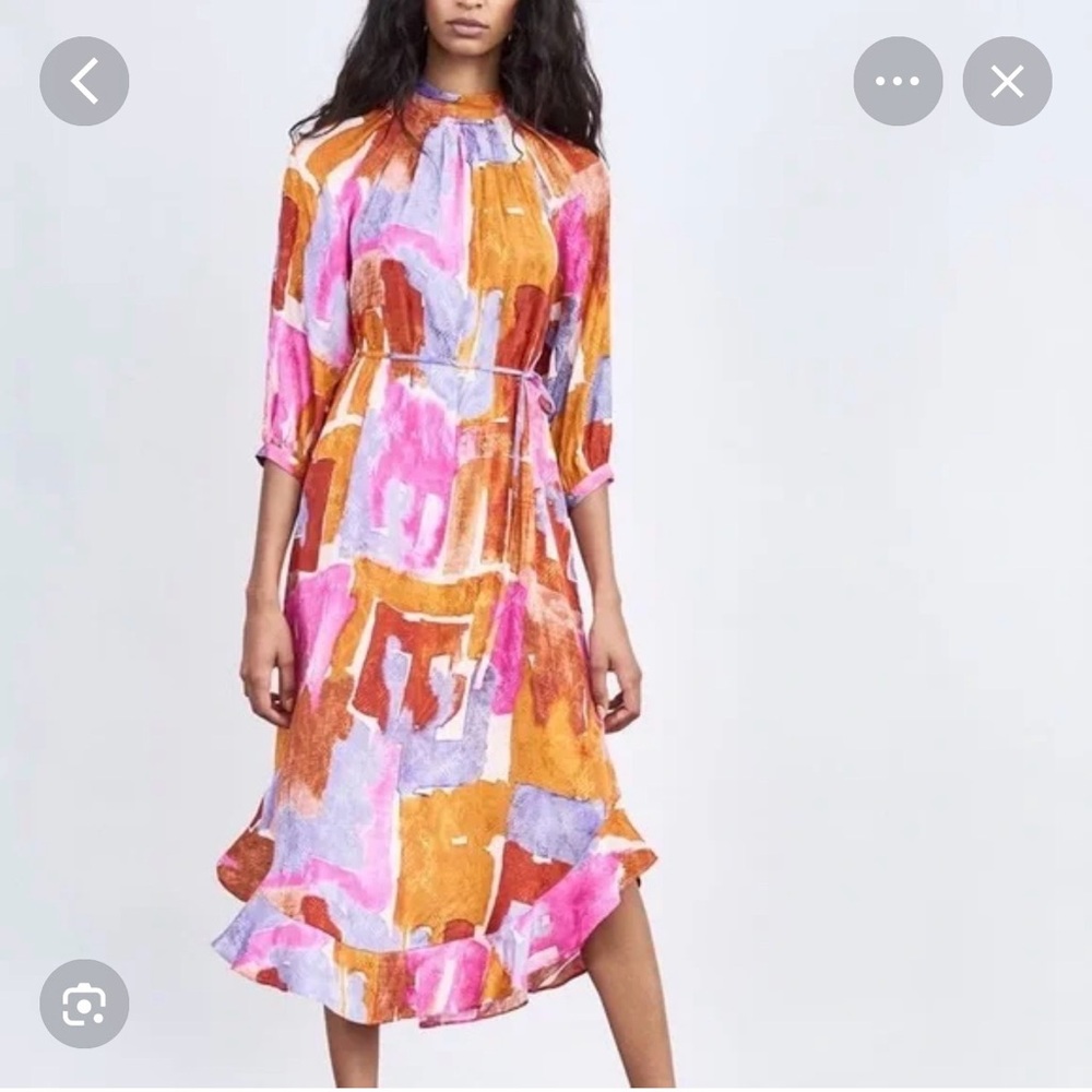 Anthropologie Orange Pink Buttoned Dress with Raglan Sleeves